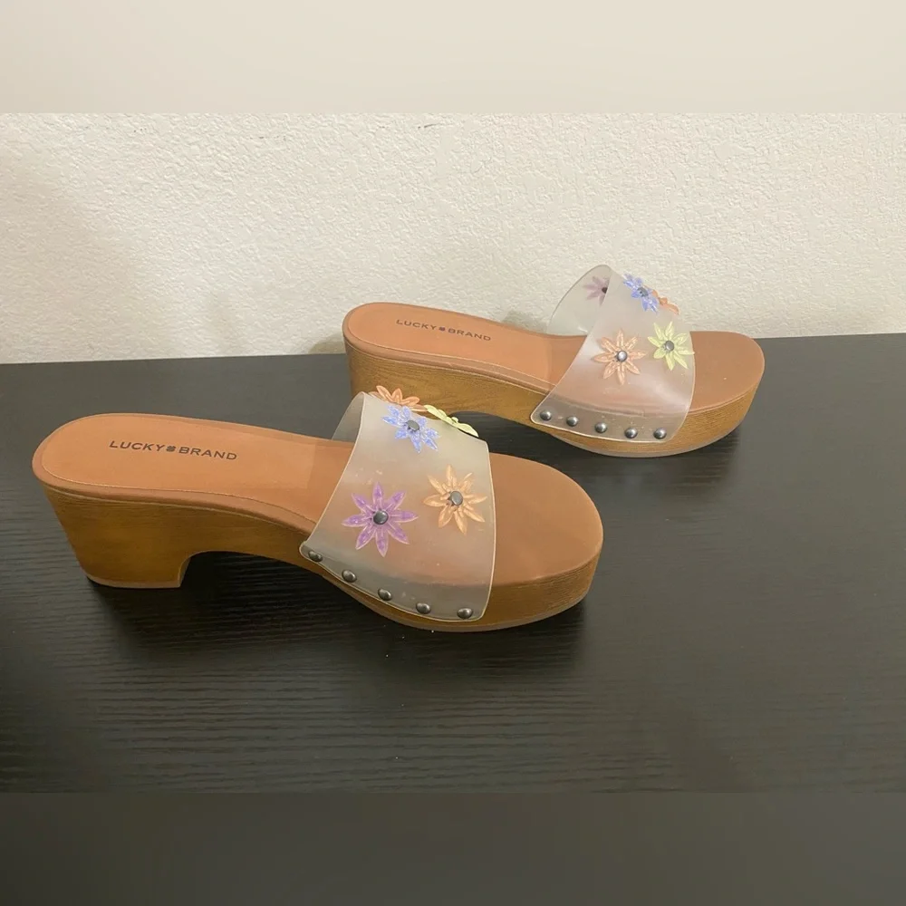 Lucky Brand Fallyn Vinyl Flower Slide Sandals - Clear, Size 7 - Picture 4 of 7